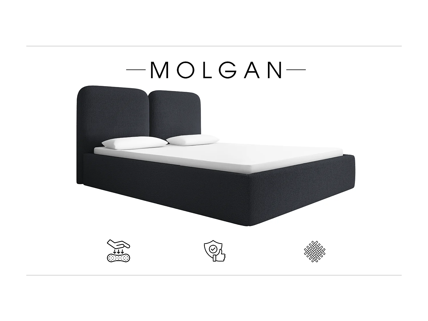LIT CAPITONNÉ avec coffre de lit Molgan Gris foncé 160x200 cm