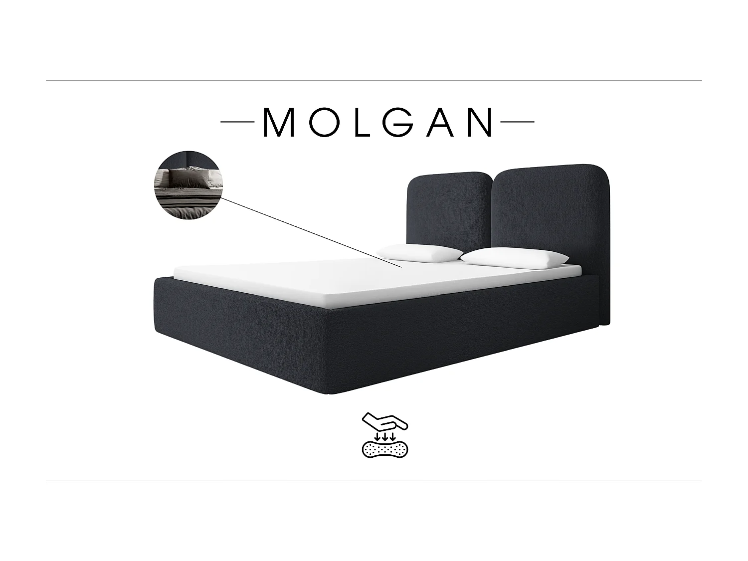 LIT CAPITONNÉ avec coffre de lit Molgan Gris foncé 160x200 cm