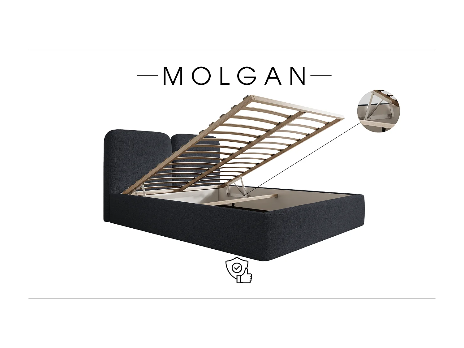 LIT CAPITONNÉ avec coffre de lit Molgan Gris foncé 160x200 cm