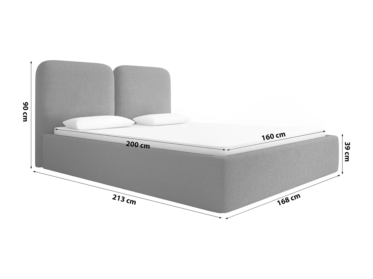 LIT CAPITONNÉ avec coffre de lit Molgan Gris foncé 160x200 cm