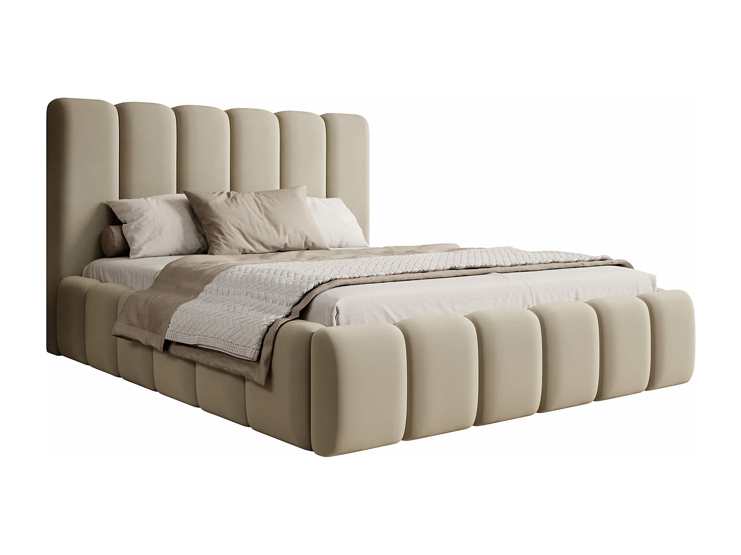 LIT TAPISSÉ avec coffre de rangement Rimini Beige foncé 160x200 cm