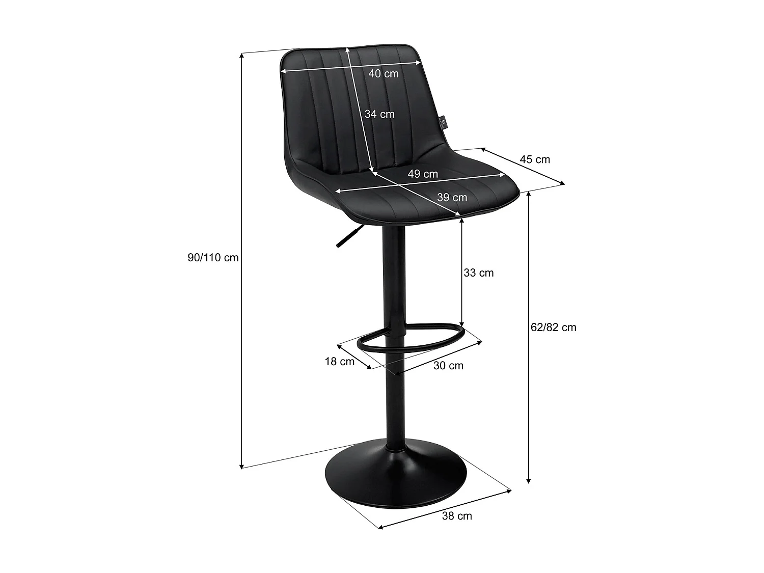 Sgabello cucina nero, sgabello alto bar mod. Eric