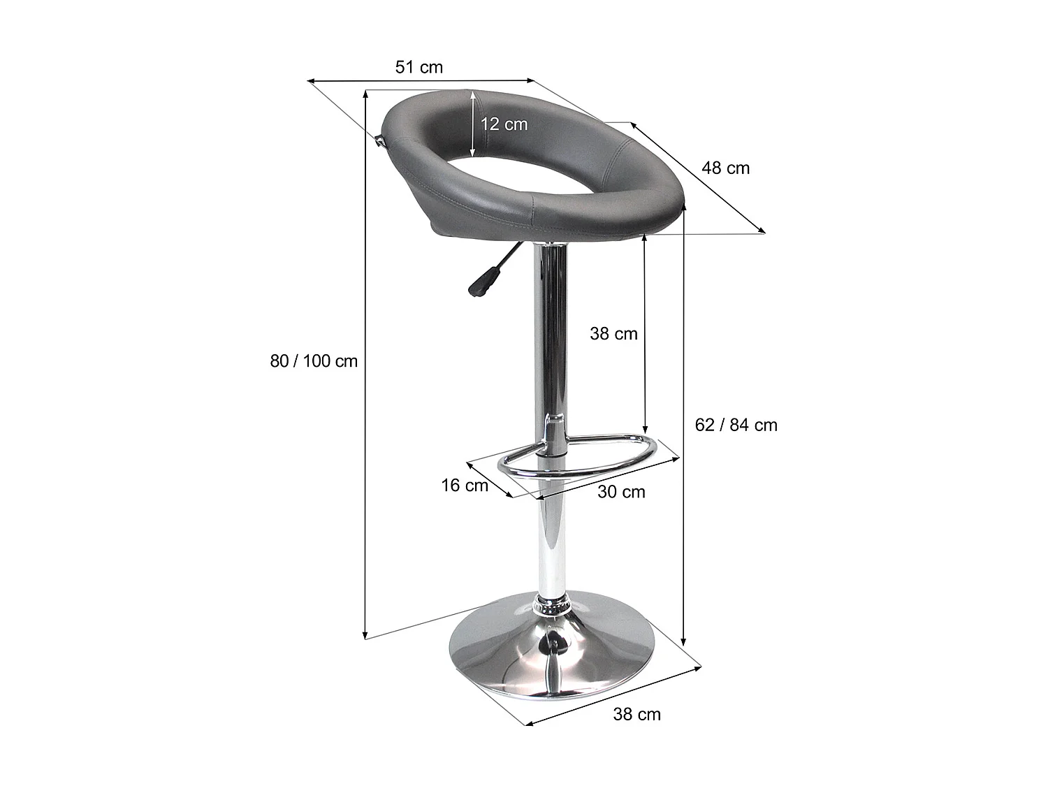 Sgabello da bar cucina regolabile girevole mod.Olbia in ecopelle grigio con schienale e poggiapiedi