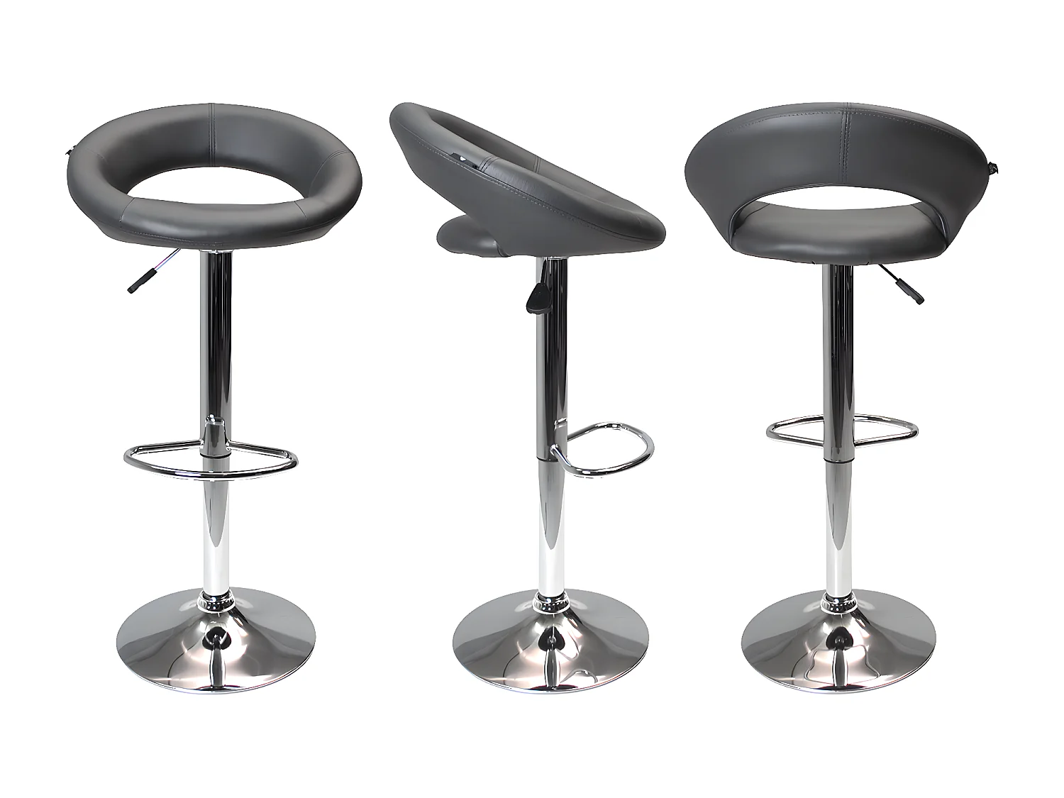 Sgabello da bar cucina regolabile girevole mod.Olbia in ecopelle grigio con schienale e poggiapiedi