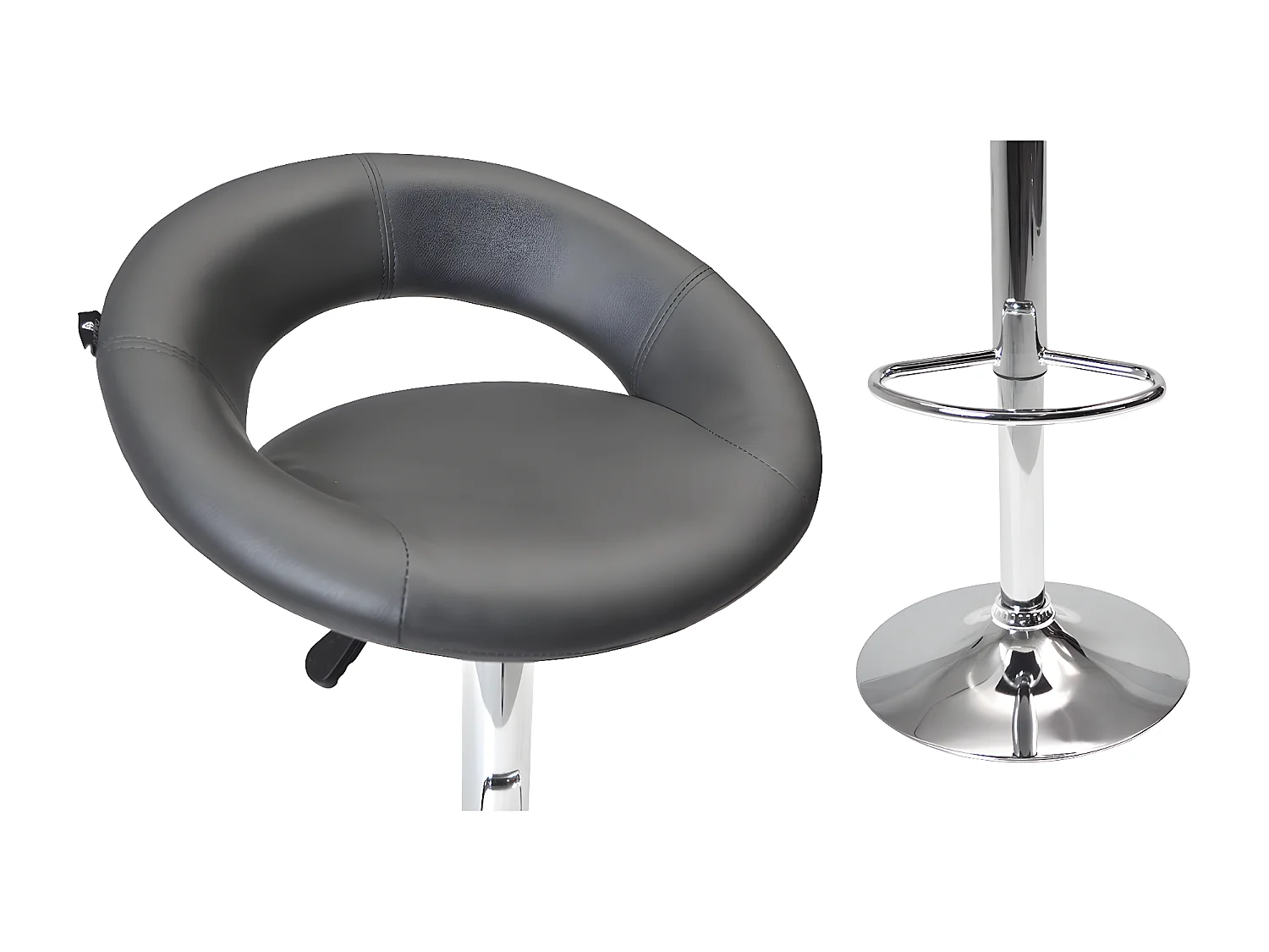 Sgabello da bar cucina regolabile girevole mod.Olbia in ecopelle grigio con schienale e poggiapiedi