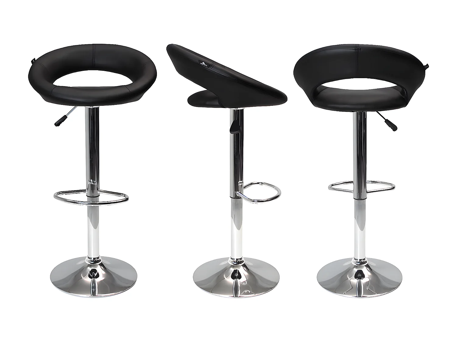 Sgabello da bar cucina regolabile girevole mod.Olbia in ecopelle nero con schienale e poggiapiedi