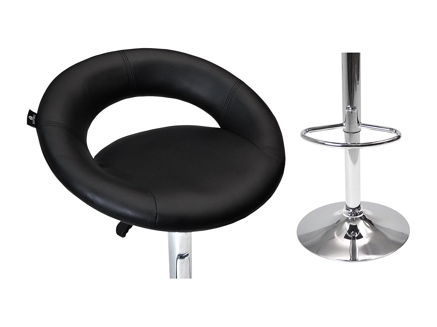 Sgabello da bar cucina regolabile girevole mod.Olbia in ecopelle nero con schienale e poggiapiedi