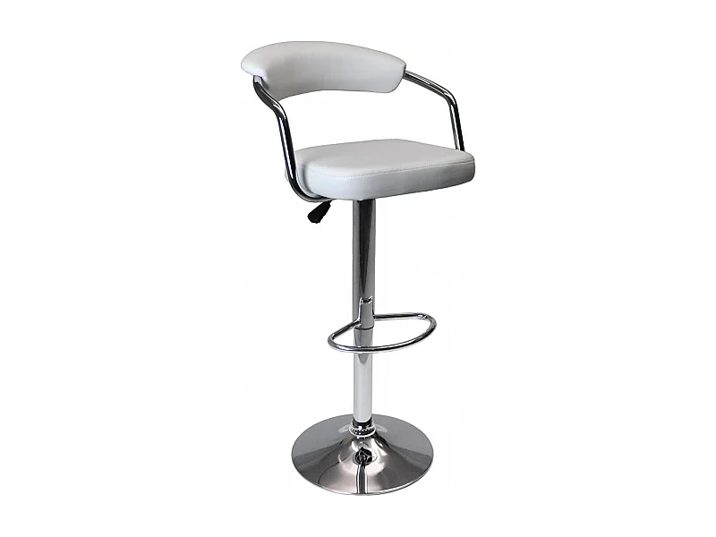 Sgabello da bar cucina con schienale e braccioli regolabile girevole mod.Nuoro in ecopelle bianco