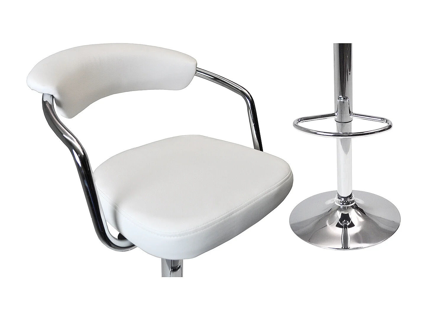 Sgabello da bar cucina con schienale e braccioli regolabile girevole mod.Nuoro in ecopelle bianco