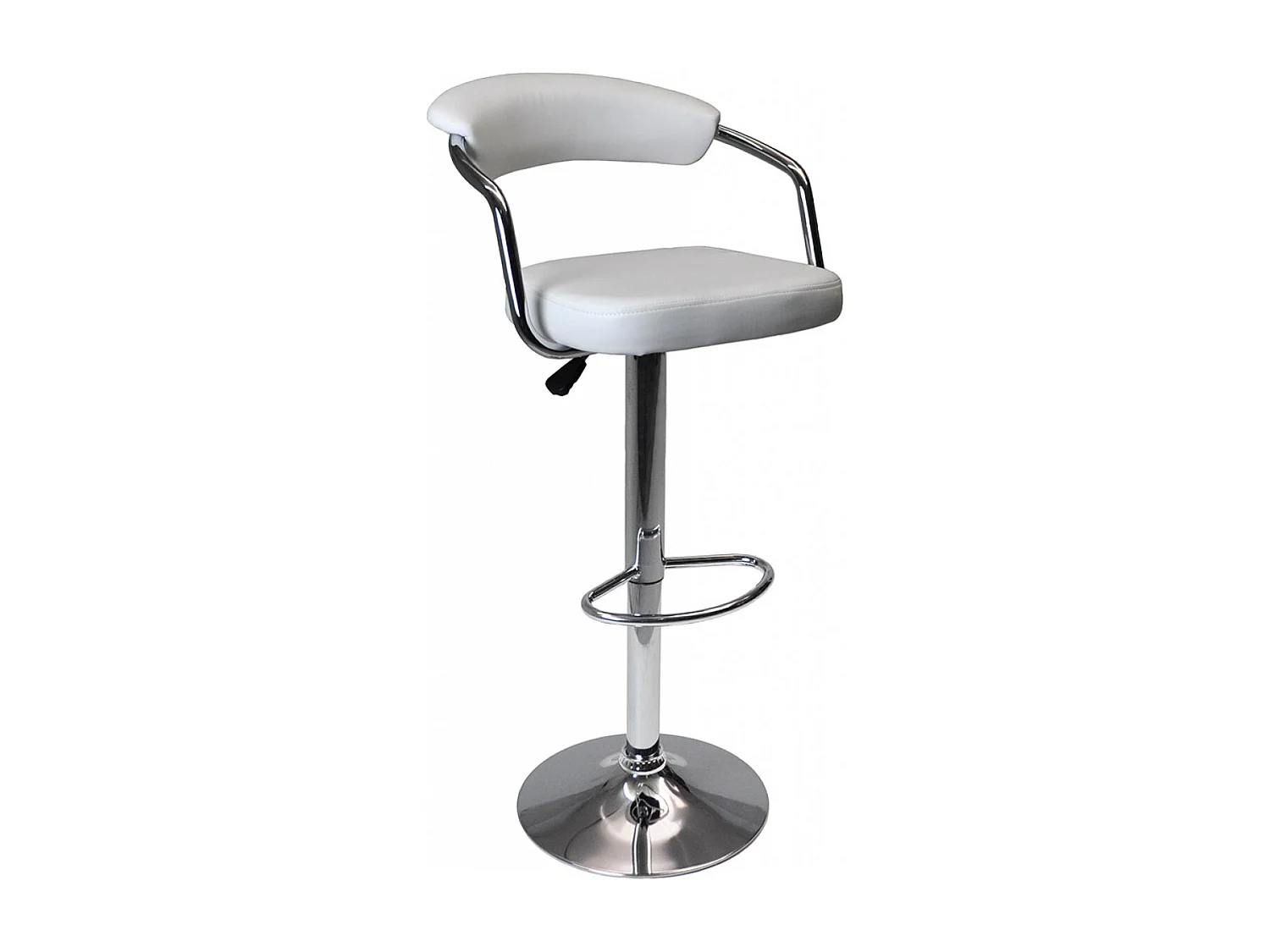 Sgabello da bar cucina con schienale e braccioli regolabile girevole mod.Nuoro in ecopelle bianco