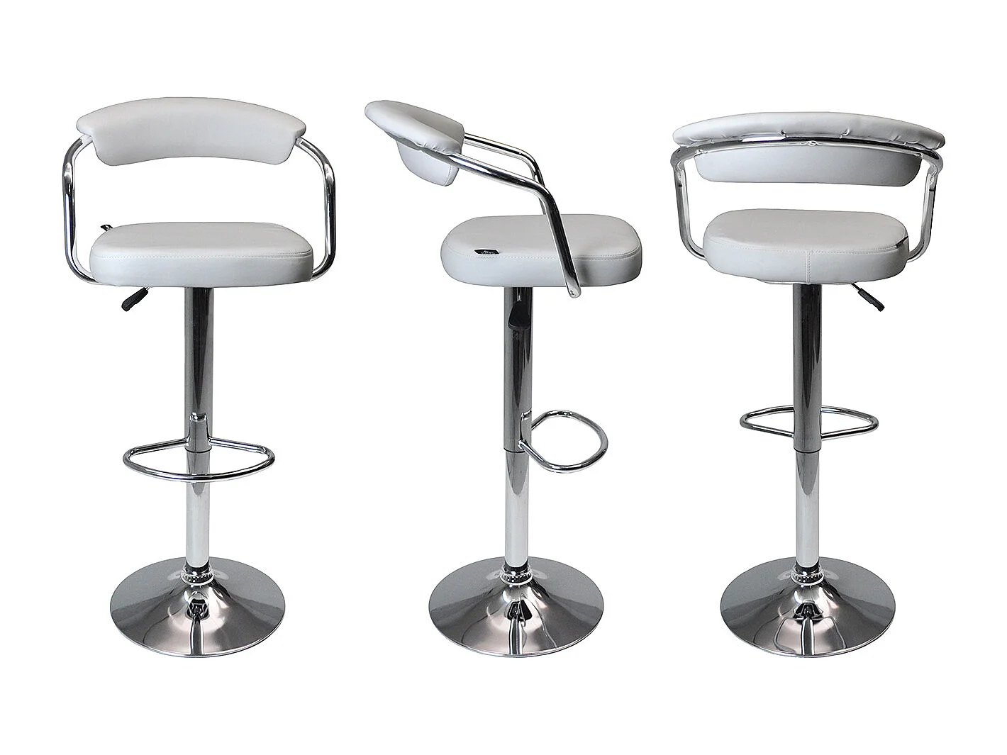 Sgabello da bar cucina con schienale e braccioli regolabile girevole mod.Nuoro in ecopelle bianco