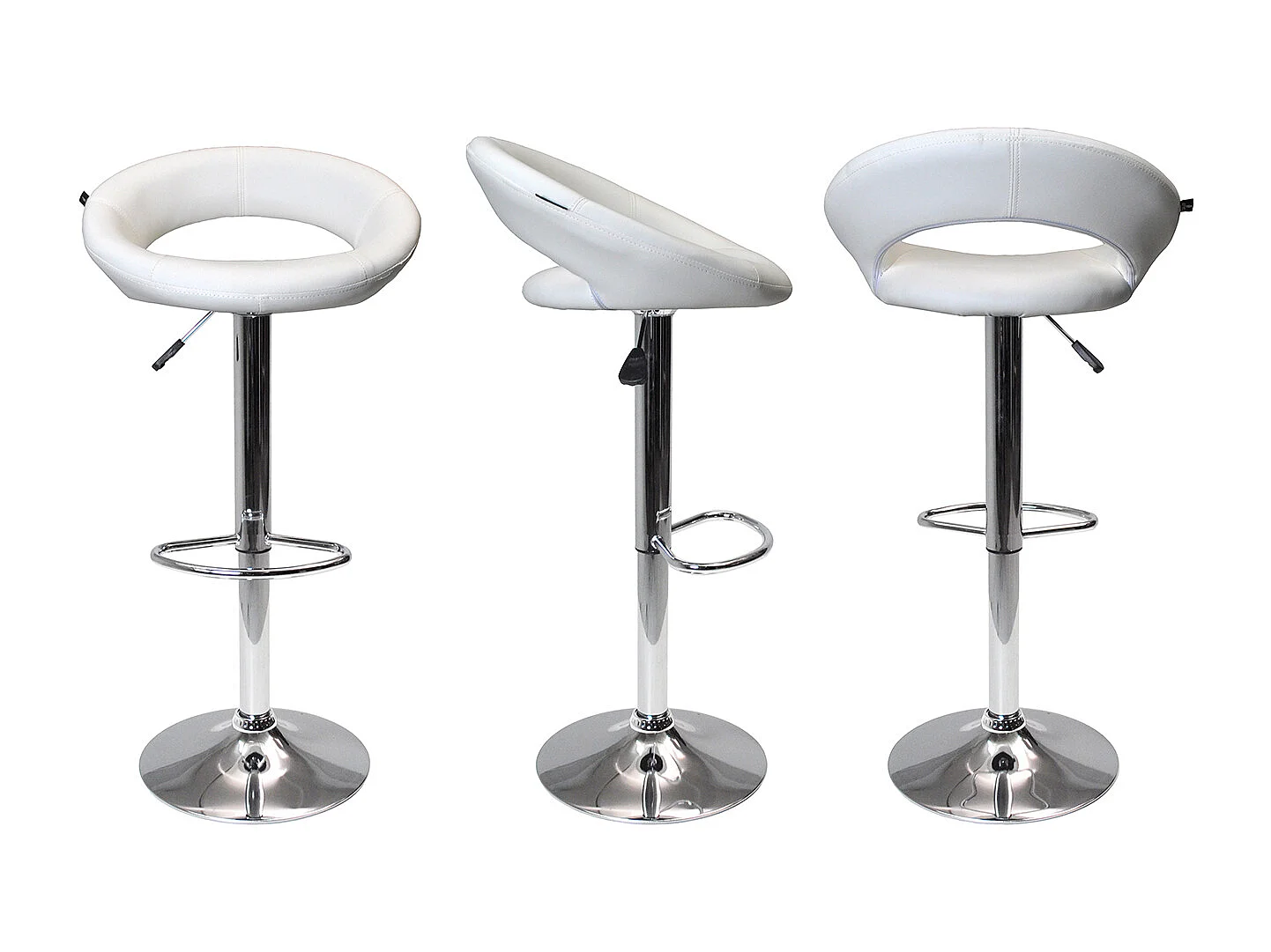 Sgabello da bar cucina regolabile girevole mod.Olbia in ecopelle bianco con schienale e poggiapiedi
