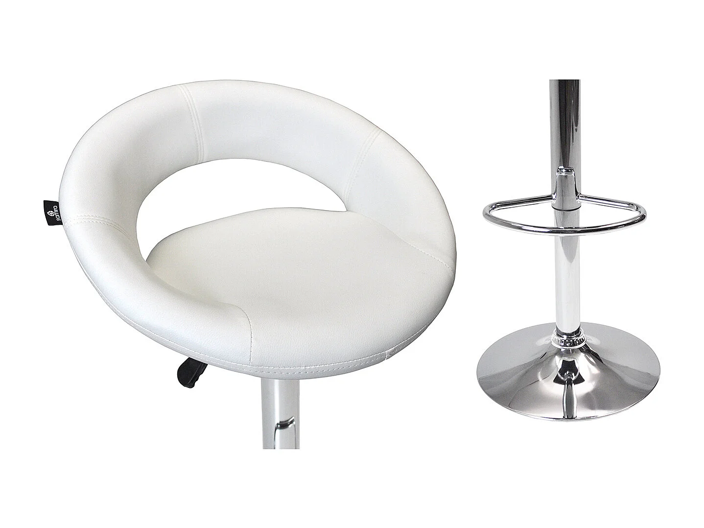 Sgabello da bar cucina regolabile girevole mod.Olbia in ecopelle bianco con schienale e poggiapiedi
