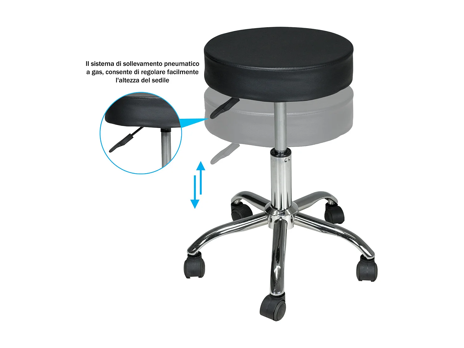 Sgabello professionale estetista in ecopelle, sgabello da ufficio mod. Alvin