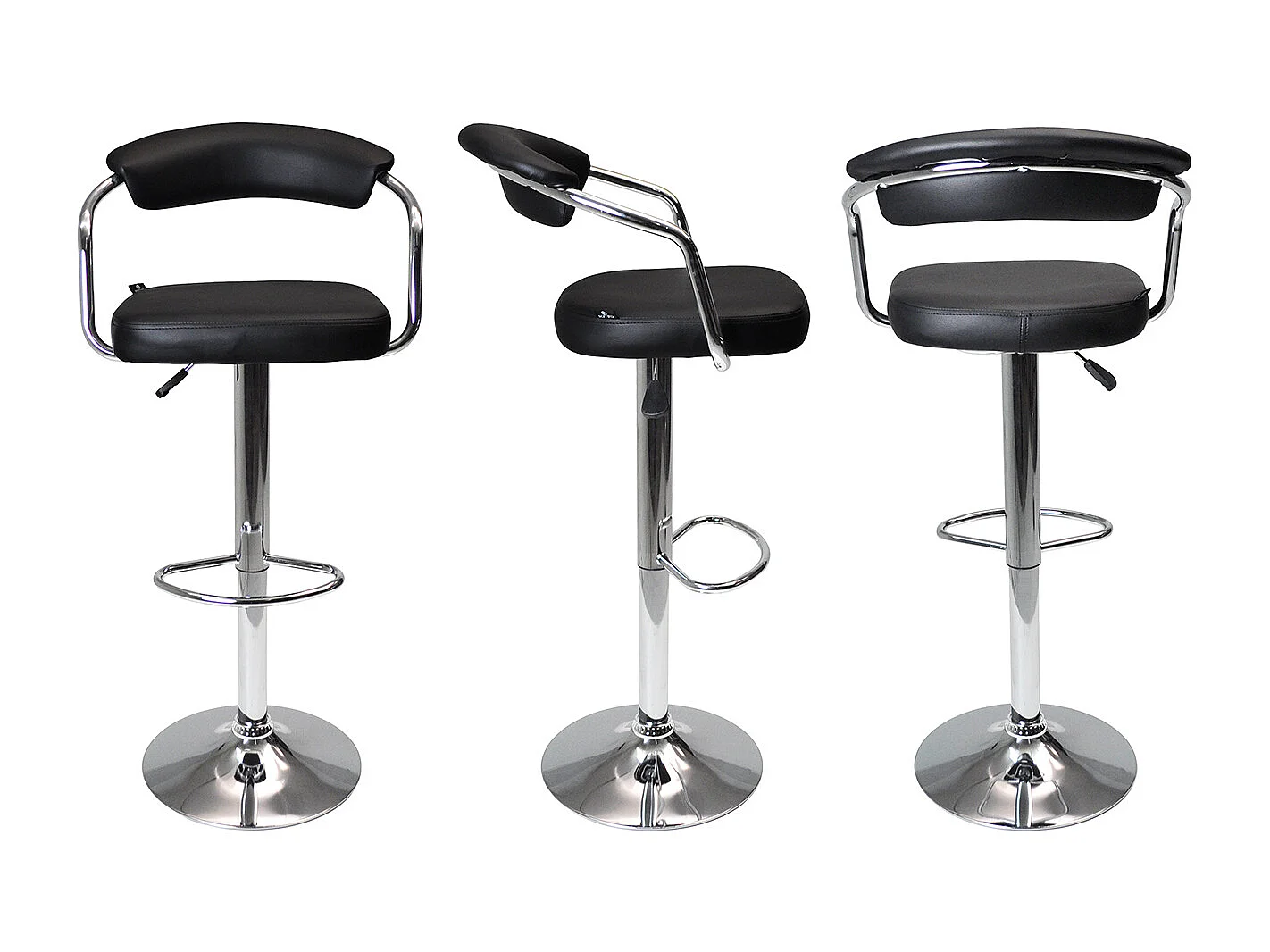 Sgabello da bar cucina con schienale e braccioli regolabile girevole mod.Nuoro in ecopelle nero