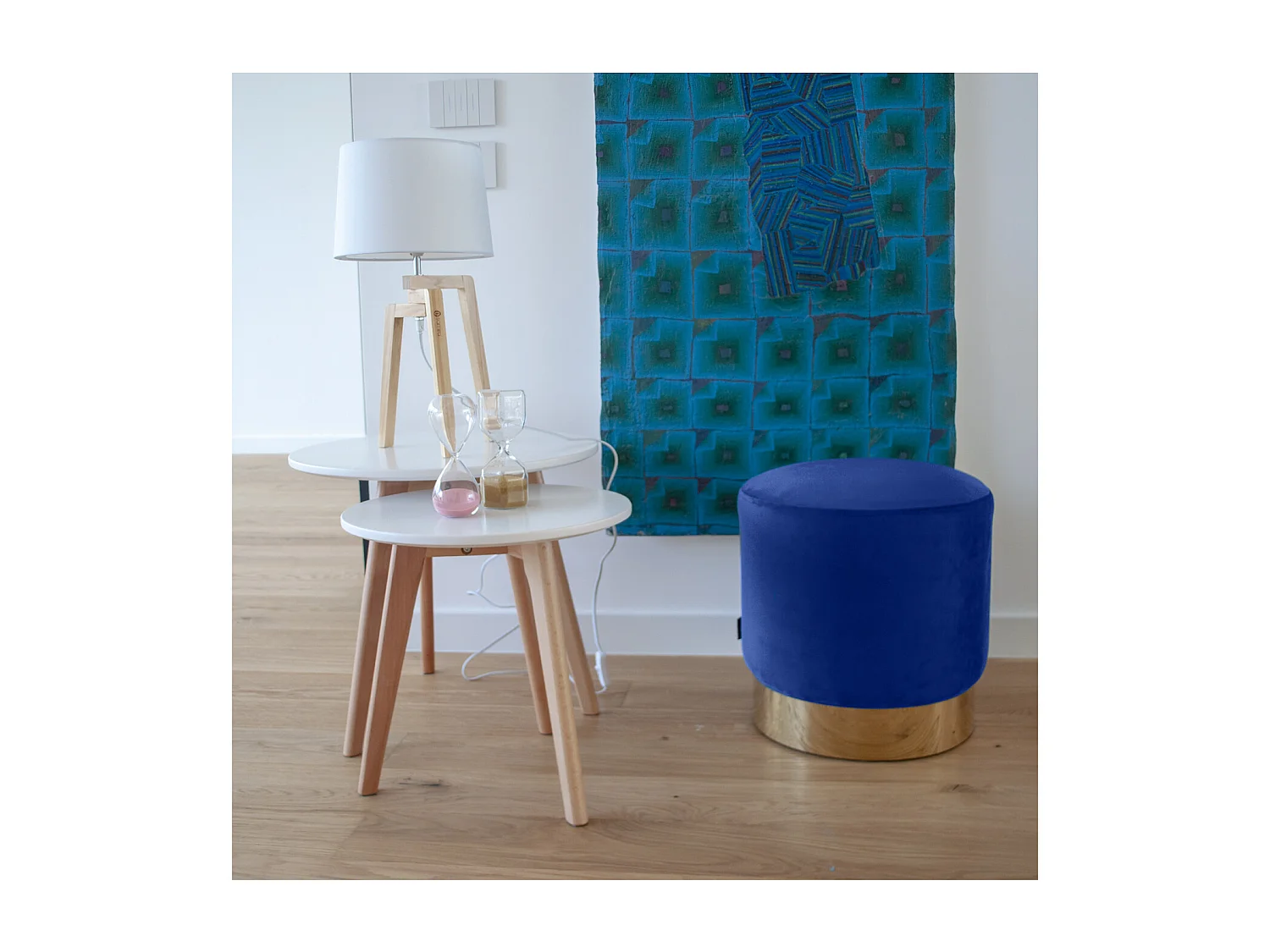 Pouf in velluto blu, poggiapiedi mod. Zivago