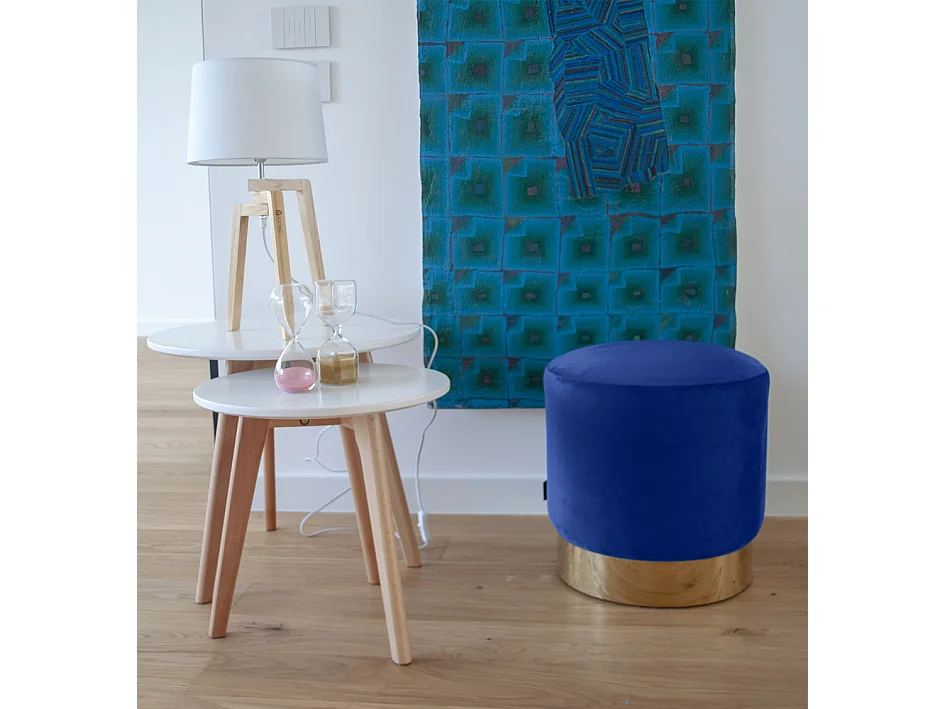 Pouf in velluto blu, poggiapiedi mod. Zivago