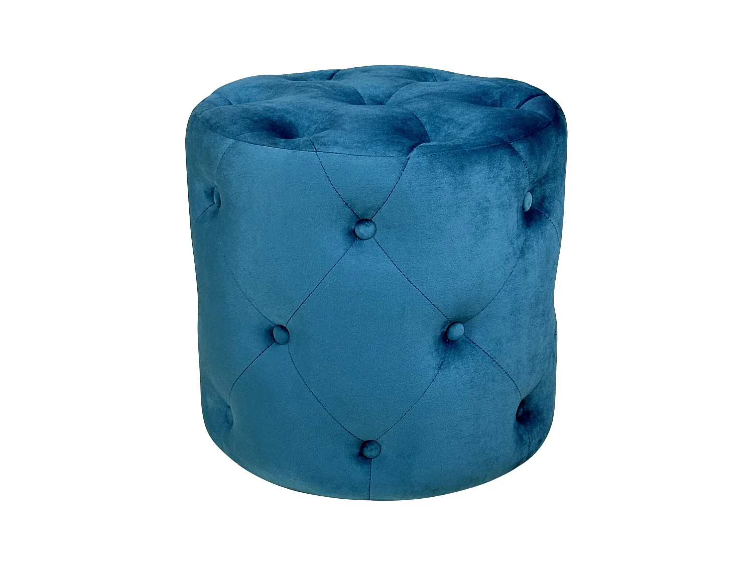 Pouf in velluto capitonné blu petrolio, poggiapiedi mod. Honey