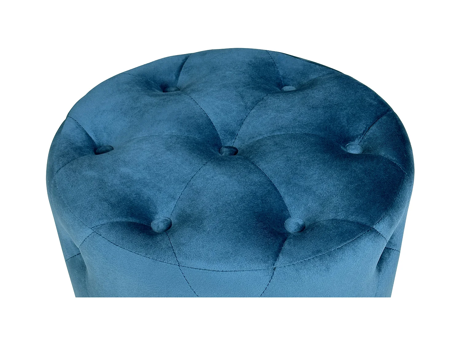 Pouf in velluto capitonné blu petrolio, poggiapiedi mod. Honey