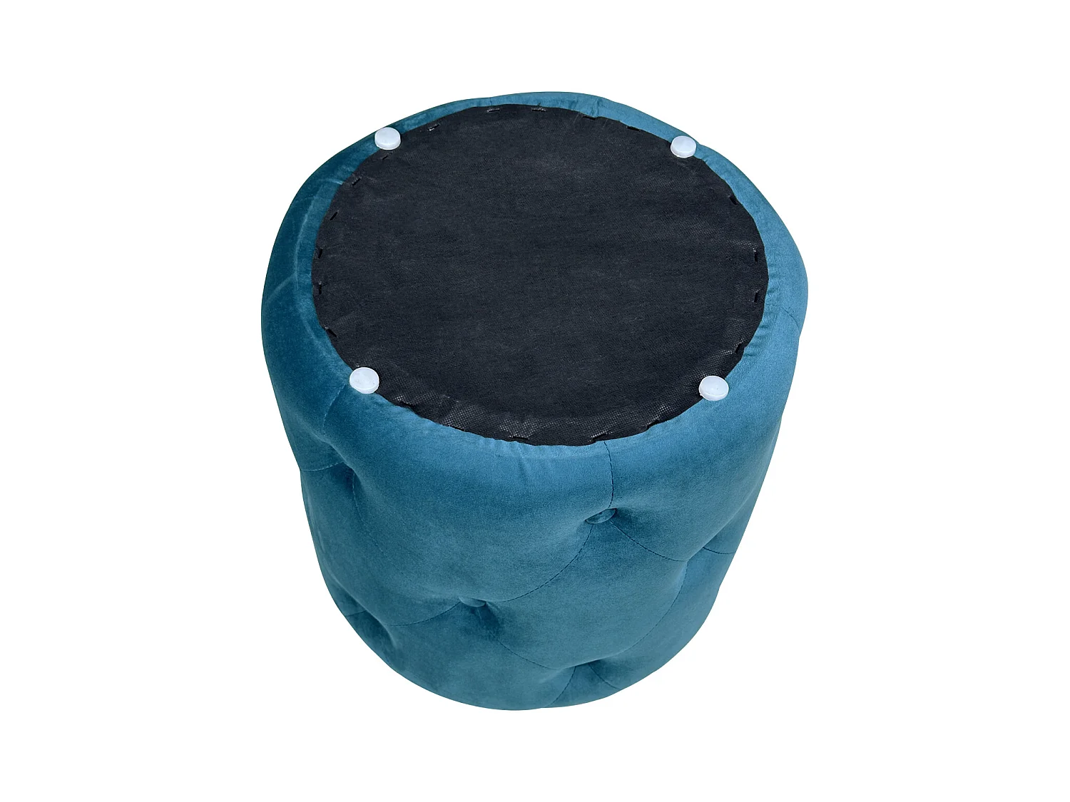 Pouf in velluto capitonné blu petrolio, poggiapiedi mod. Honey