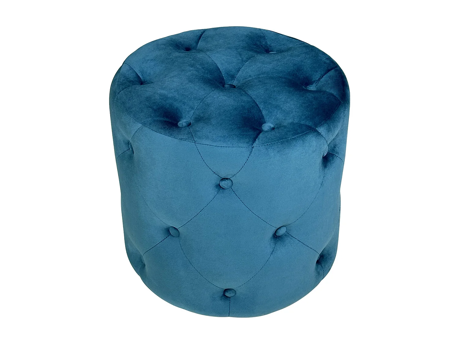 Pouf in velluto capitonné blu petrolio, poggiapiedi mod. Honey