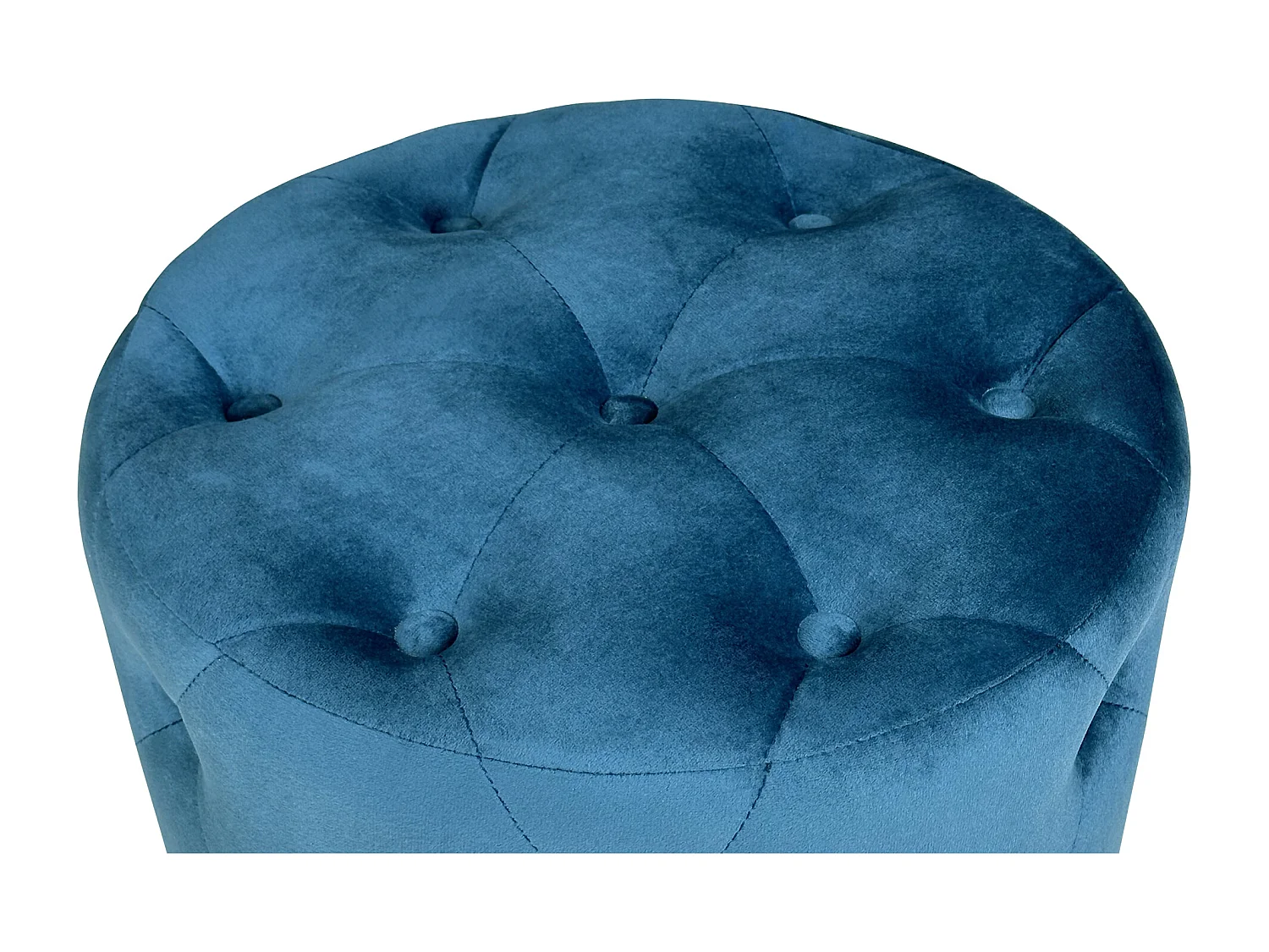 Pouf in velluto capitonné blu petrolio, poggiapiedi mod. Honey