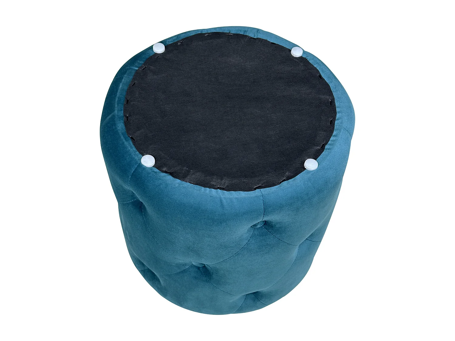 Pouf in velluto capitonné blu petrolio, poggiapiedi mod. Honey