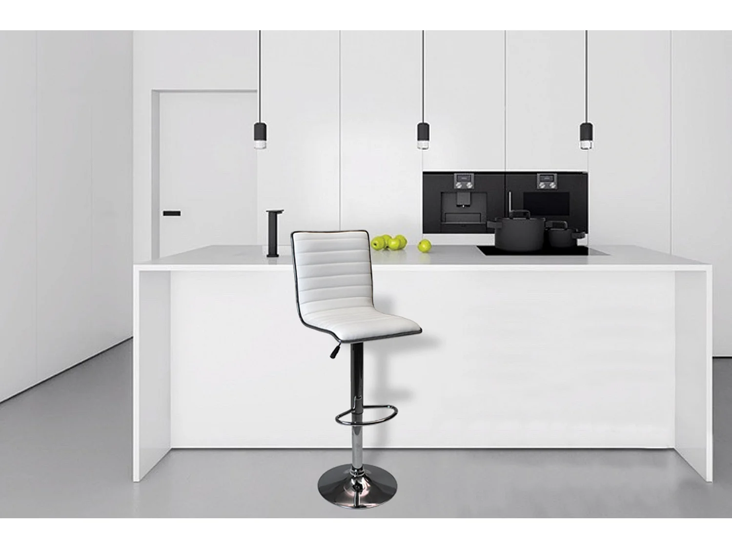 Sgabello da bar cucina con schienale regolabile girevole in ecopelle bianca - Sassari