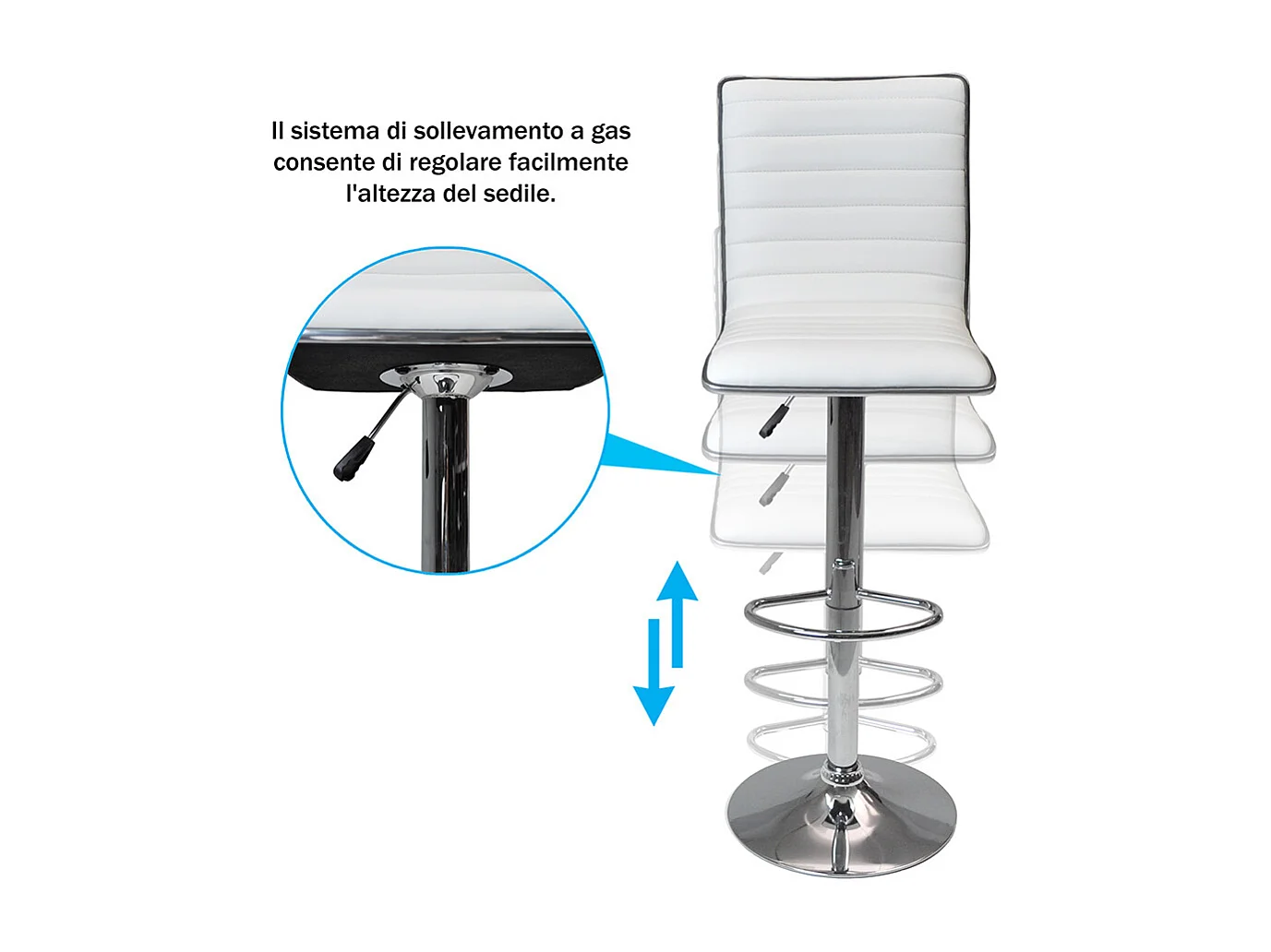 Sgabello da bar cucina con schienale regolabile girevole in ecopelle bianca - Sassari