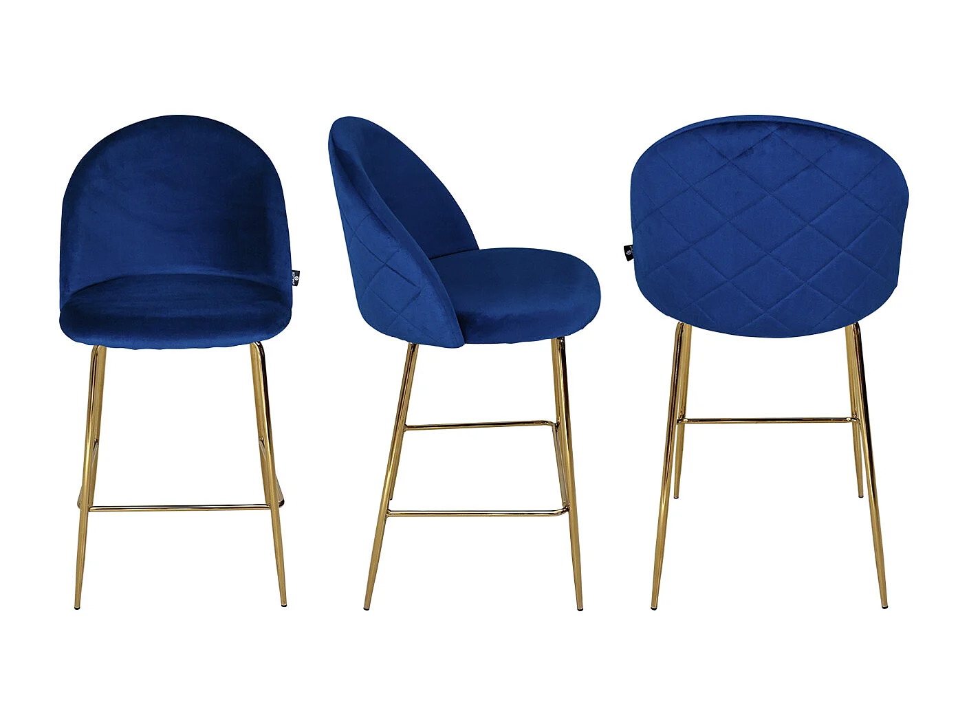 Sgabello cucina imbottito, sgabello alto in velluto blu piede dorato – Nicole