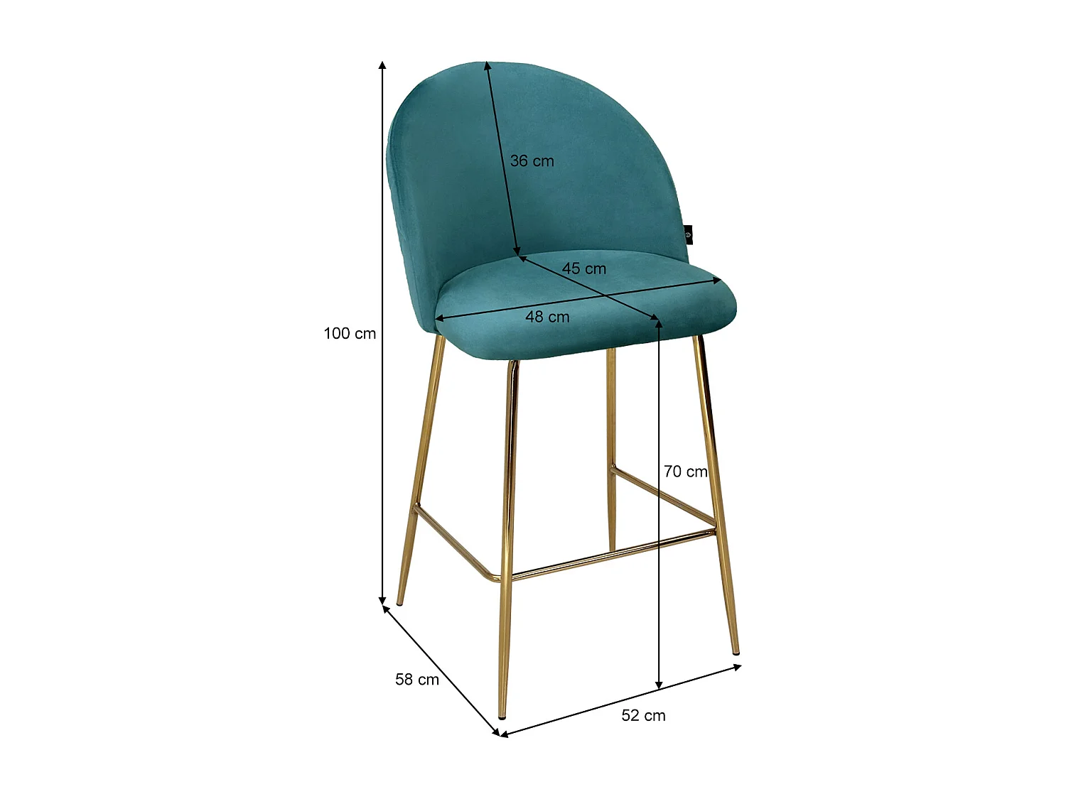 Sgabello cucina imbottito, sgabello alto in velluto verde petrolio mod. Nicole