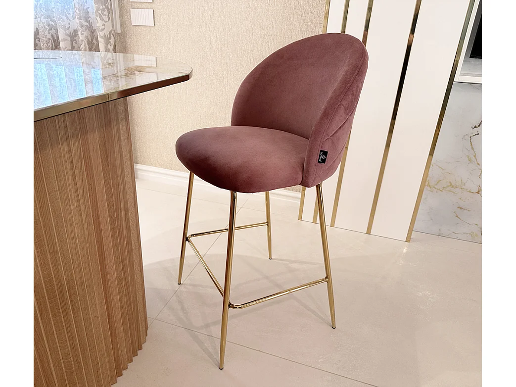 Sgabello cucina imbottito, sgabello alto in velluto rosso mattone mod. Nicole