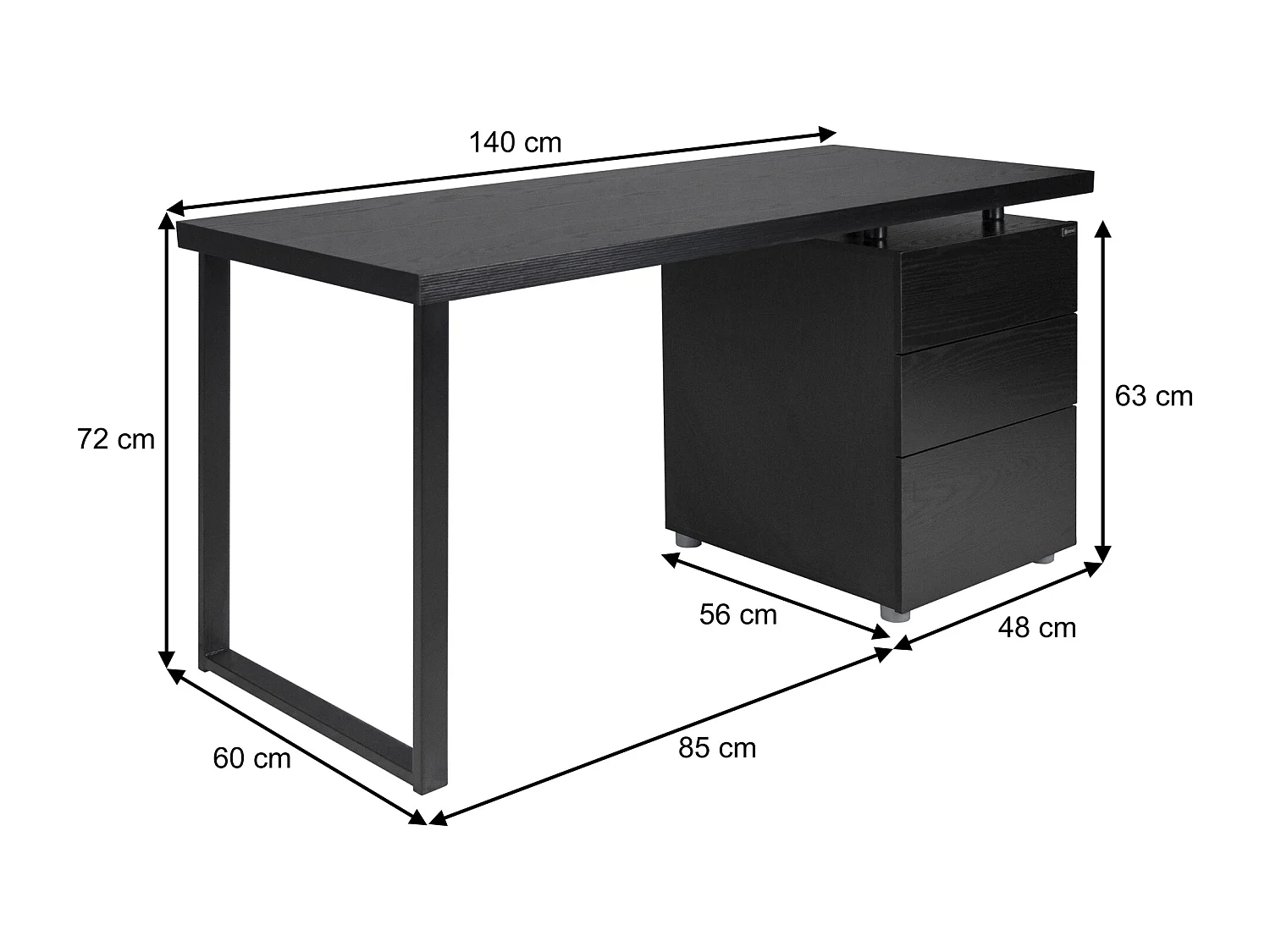 Scrivania per ufficio con cassettiera scrivania per cameretta colore nero mod. Althea