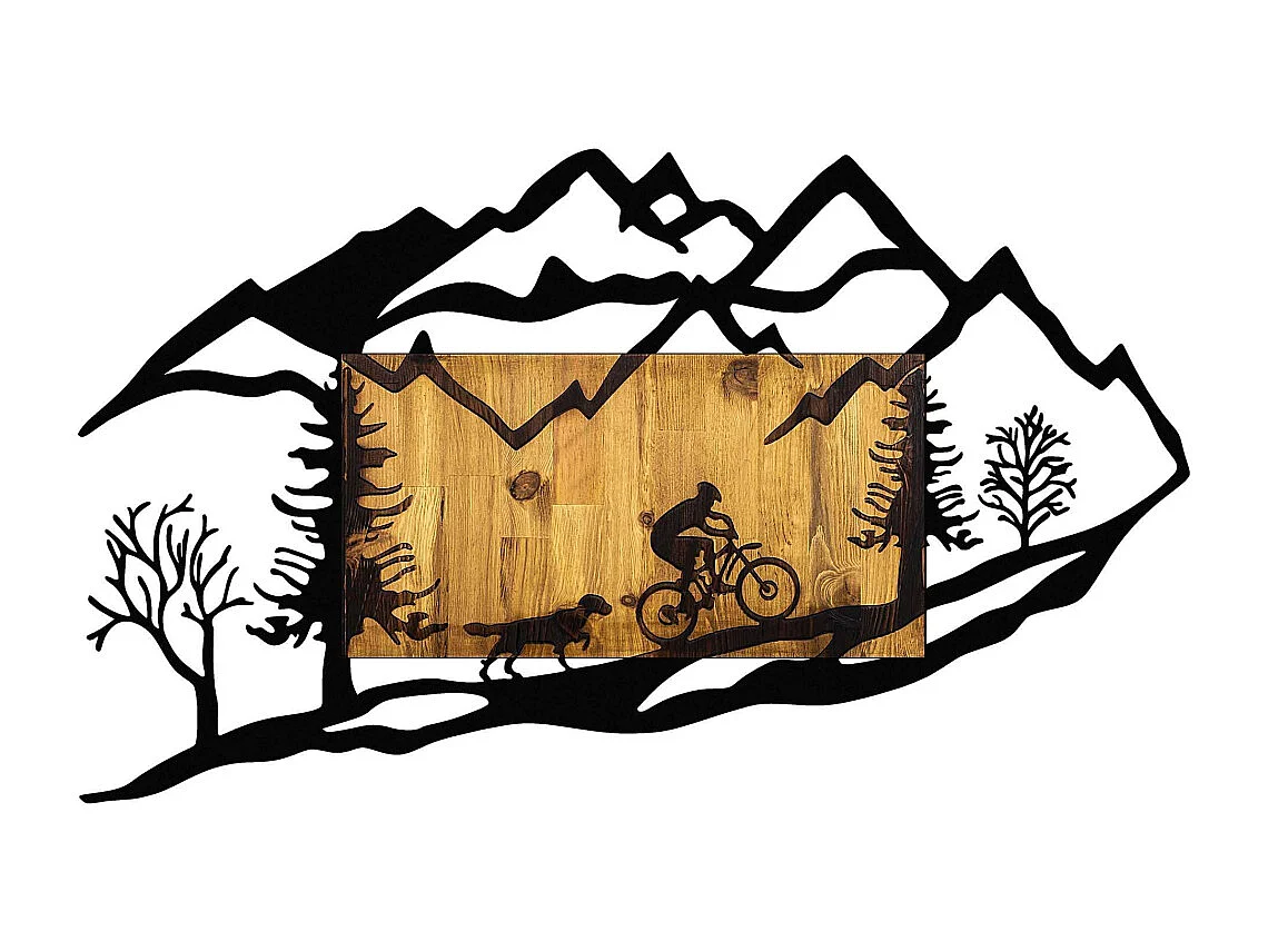 Accesorio decorativo de pared – 110 x 3 x 65 cm – Nogal y negro – Metal y madera natural