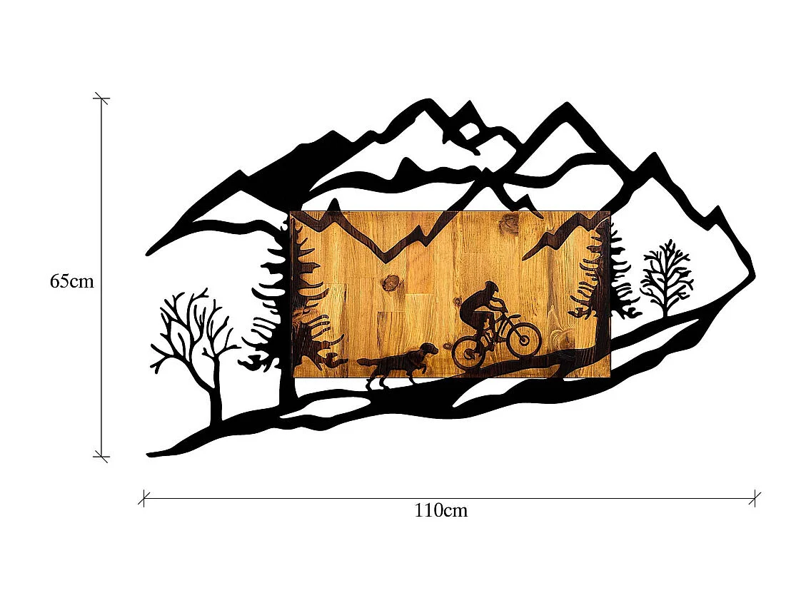 Accesorio decorativo de pared – 110 x 3 x 65 cm – Nogal y negro – Metal y madera natural