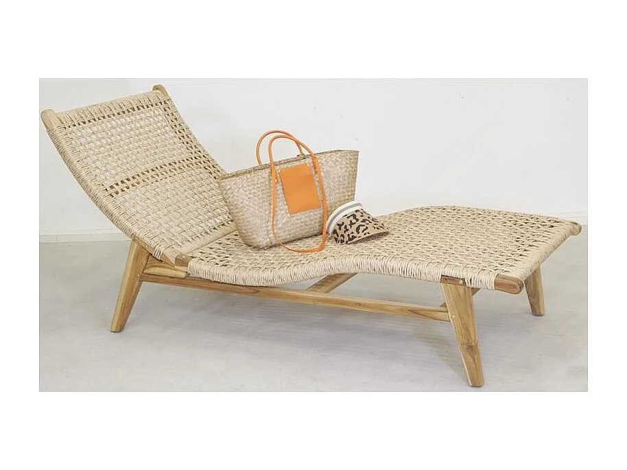 Chaise bain de soleil en teck et cannage synthétique BAIA Vague