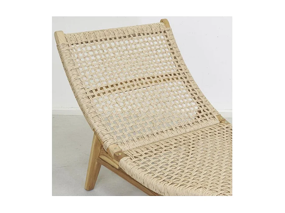 Chaise bain de soleil en teck et cannage synthétique BAIA Vague