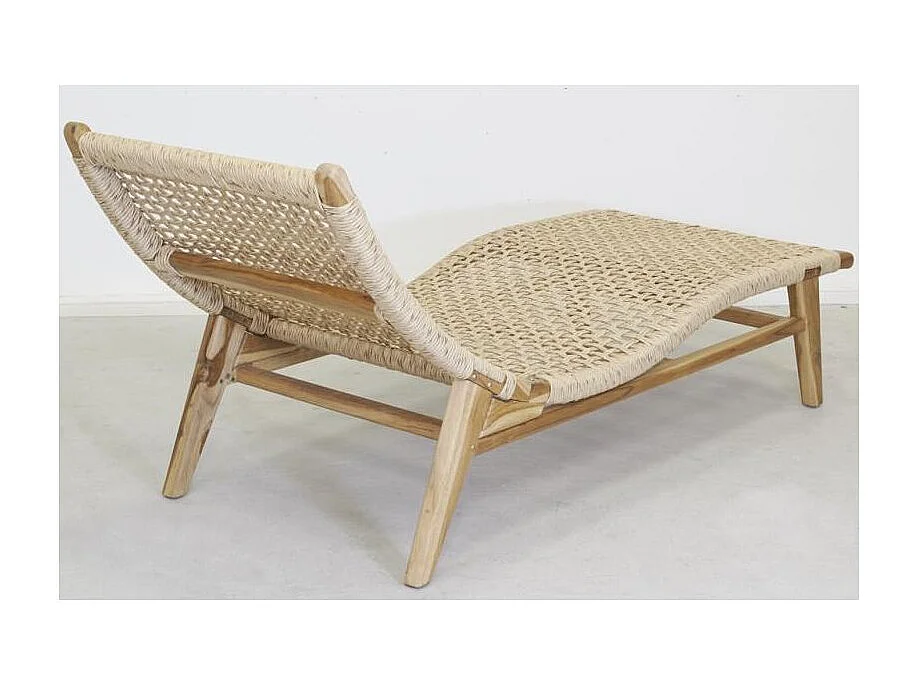 Chaise bain de soleil en teck et cannage synthétique BAIA Vague