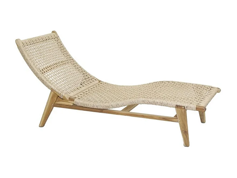 Chaise bain de soleil en teck et cannage synthétique BAIA Vague