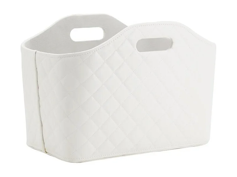 Corbeille porte-revues en simili matelassé blanc