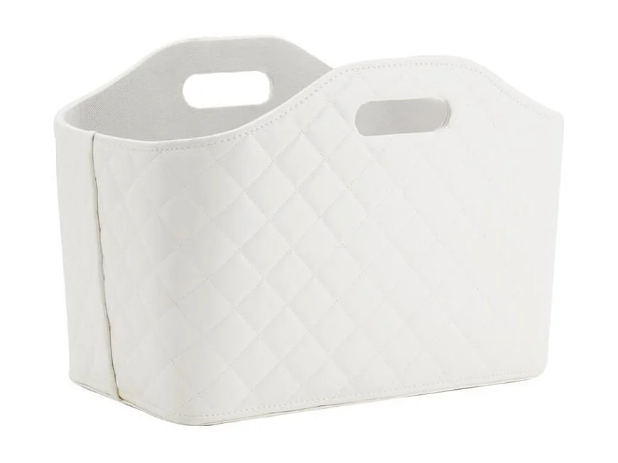 Corbeille porte-revues en simili matelassé blanc
