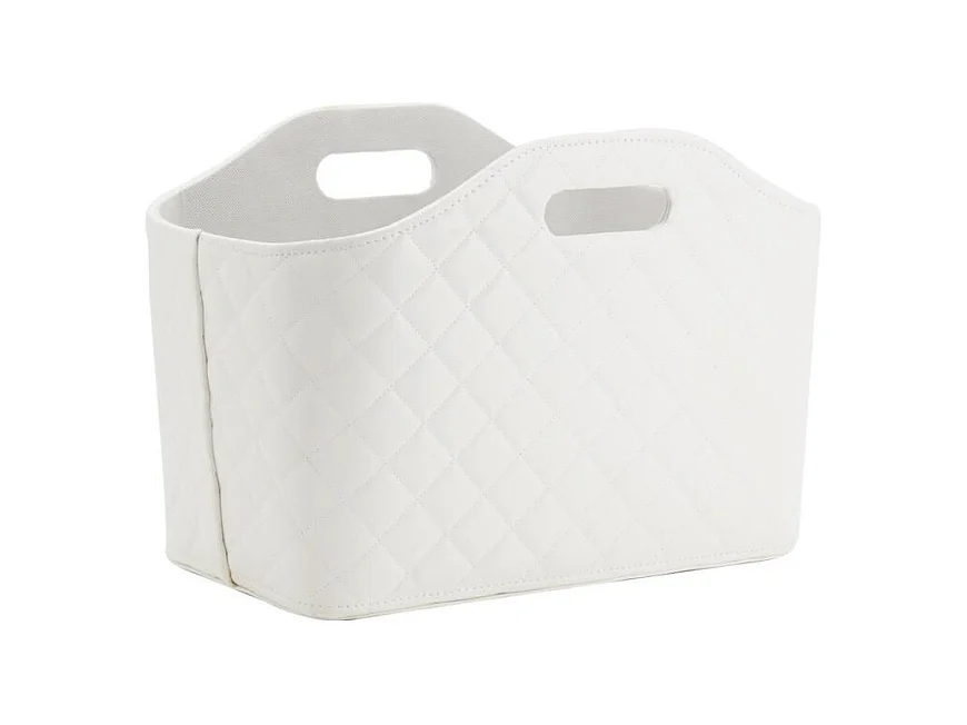 Corbeille porte-revues en simili matelassé blanc