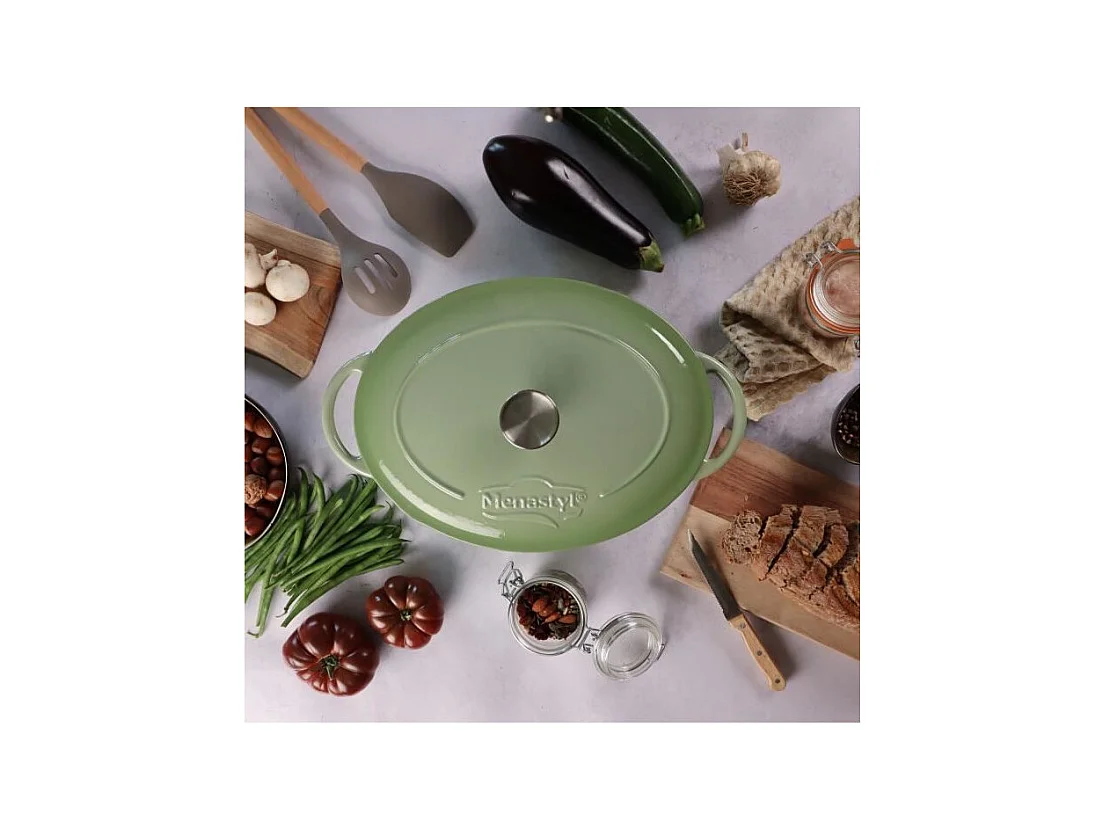 Menastyl - Cocotte Colette Ovale 6.5l 33x25cm En Fonte Emaille Vert