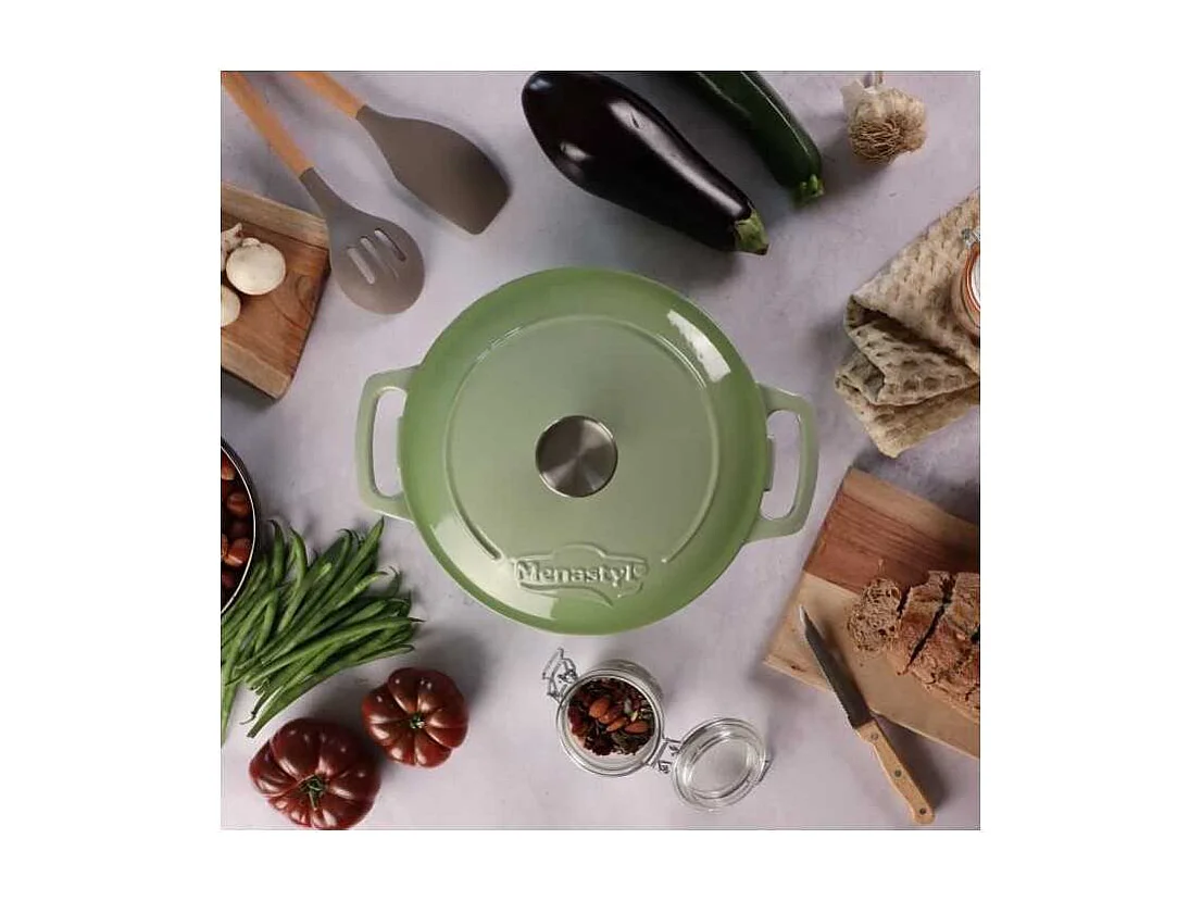 Menastyl - Cocotte Colette Ronde 7l 29cm En Fonte Emaille Vert