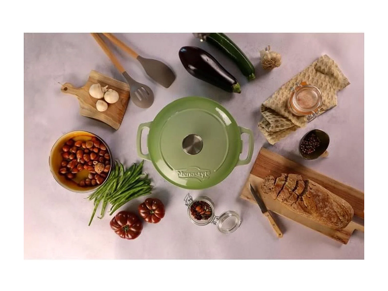 Menastyl - Cocotte Colette Ronde 7l 29cm En Fonte Emaille Vert