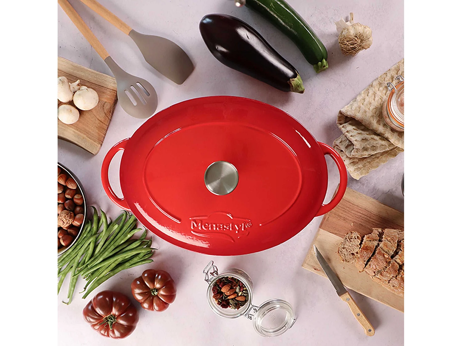 Menastyl - Cocotte Colette Ovale 6.5l 33x25cm En Fonte Emaille Rouge