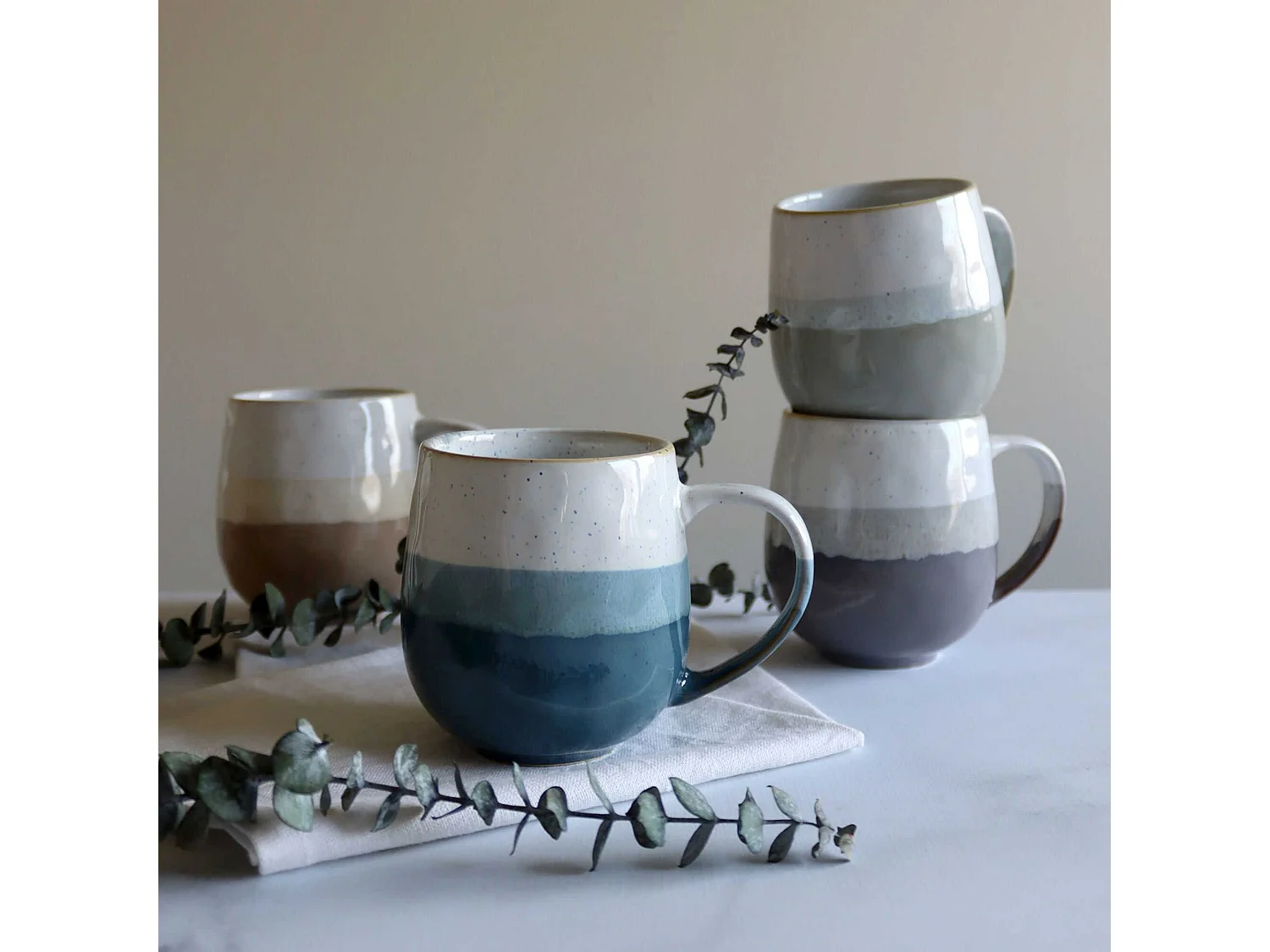 Novastyl - Lot De 6 Mugs Rita Bleu 44cl En Gres