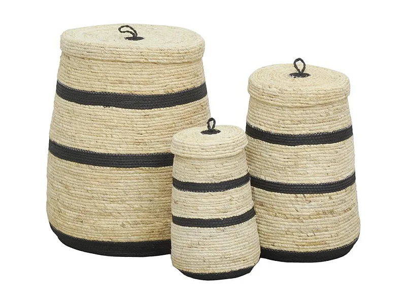 Coffres de rangement en maïs naturel et noir (lot de 3)