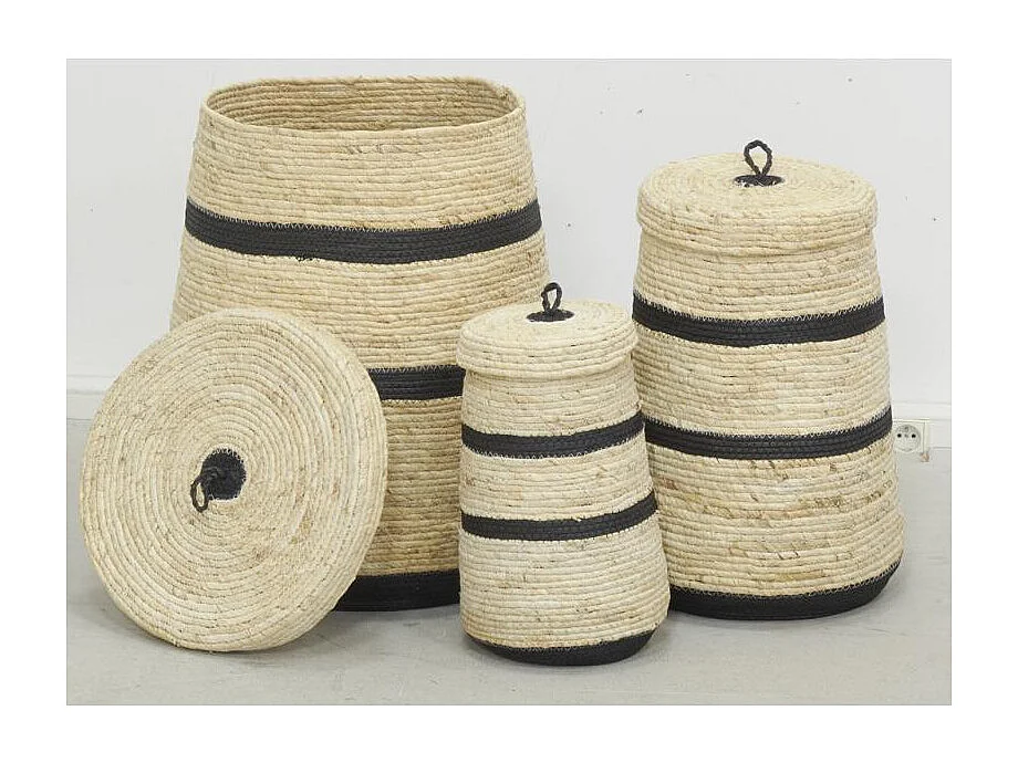 Coffres de rangement en maïs naturel et noir (lot de 3)