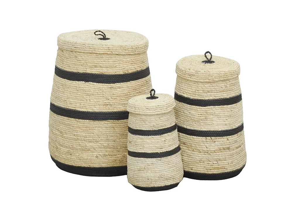 Coffres de rangement en maïs naturel et noir (lot de 3)